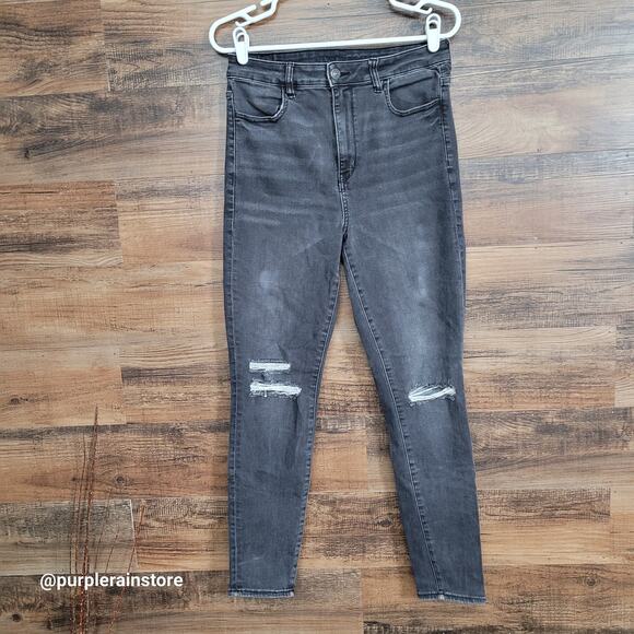 American Eagle Jeans 10 Highest Rise Jegging Next Level Stretch Black Fade Wash - Picture 1 of 11